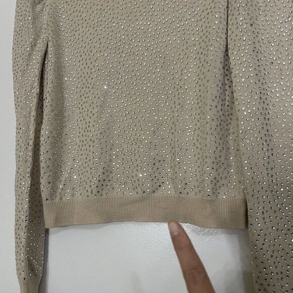 Alice + Olivia Cena tan rhinestone Crew Neck Pullover Sweater Size Small - Picture 2 of 11